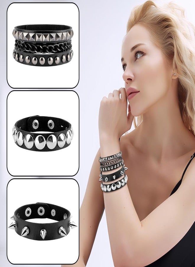 UlZDVUli Studded Bracelet, Spike Bracelets, 3 Pieces Black Spiked Rock Emo Punk Goth Leather Wristband, Gothic Spiky Rivet Cuff Wristbands Jewelry Accessories for Men Women Halloween Rocker Outfits - Image 3
